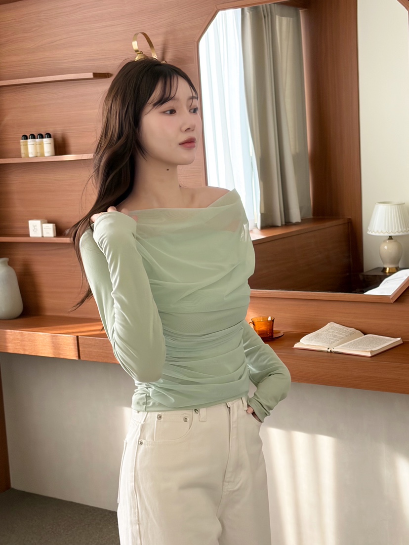 N BROWN東大門直郵女裝新品26春夏人氣推薦真品長袖T恤褶皺N BROWN長袖T恤