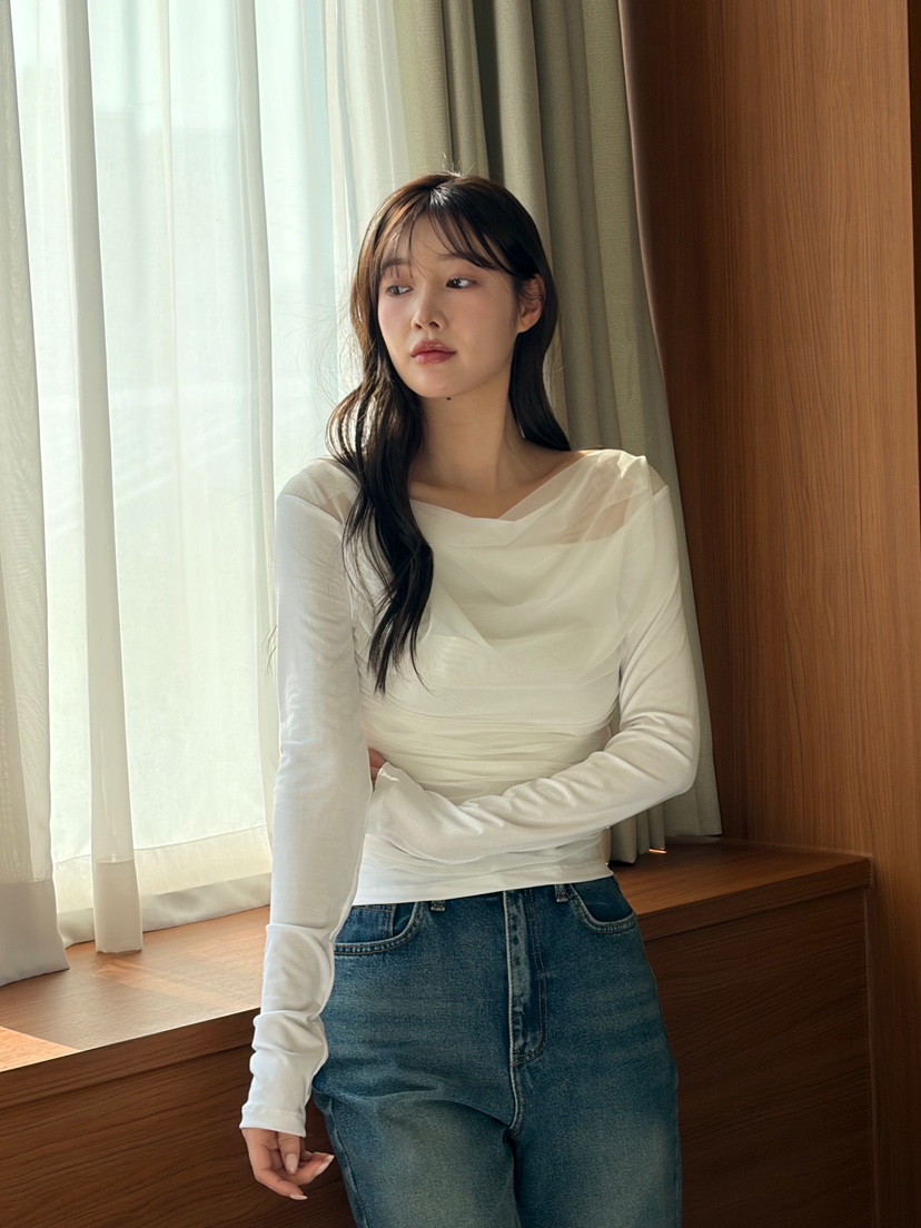 N BROWN東大門直郵女裝新品26春夏人氣推薦真品長袖T恤褶皺N BROWN長袖T恤