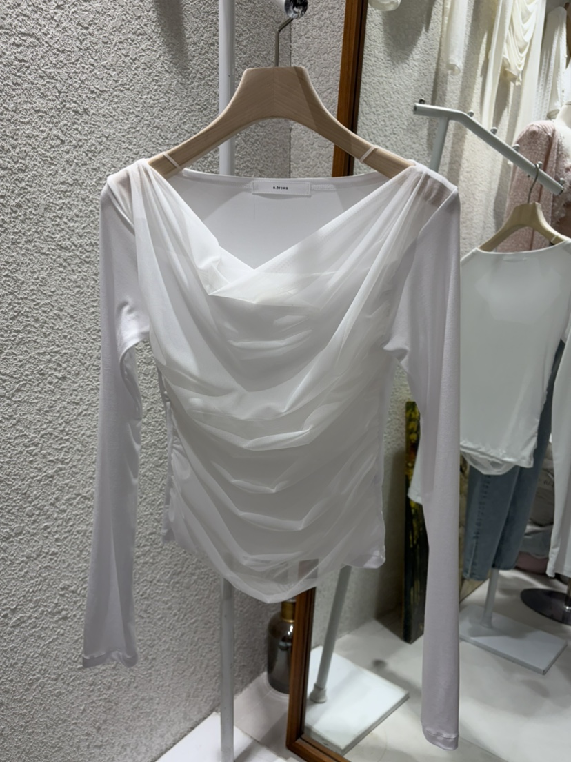 N BROWN東大門直郵女裝新品26春夏人氣推薦真品長袖T恤褶皺N BROWN長袖T恤圖色1