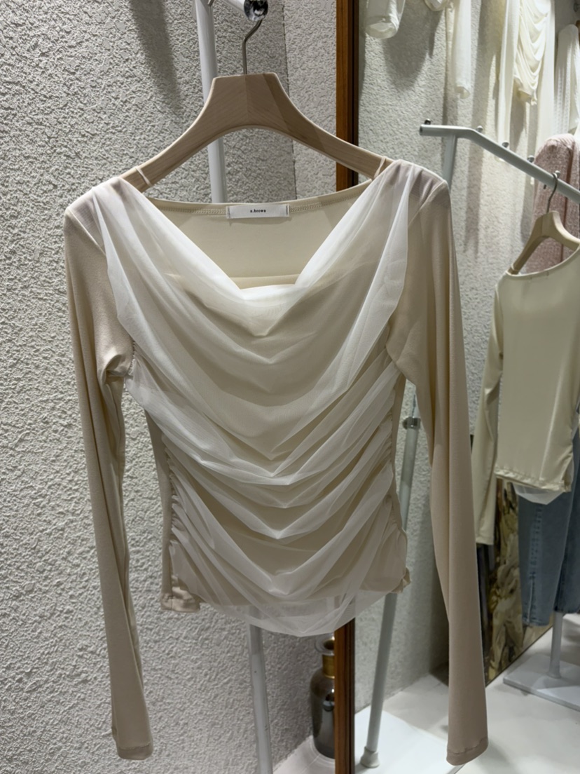 N BROWN東大門直郵女裝新品26春夏人氣推薦真品長袖T恤褶皺N BROWN長袖T恤圖色2