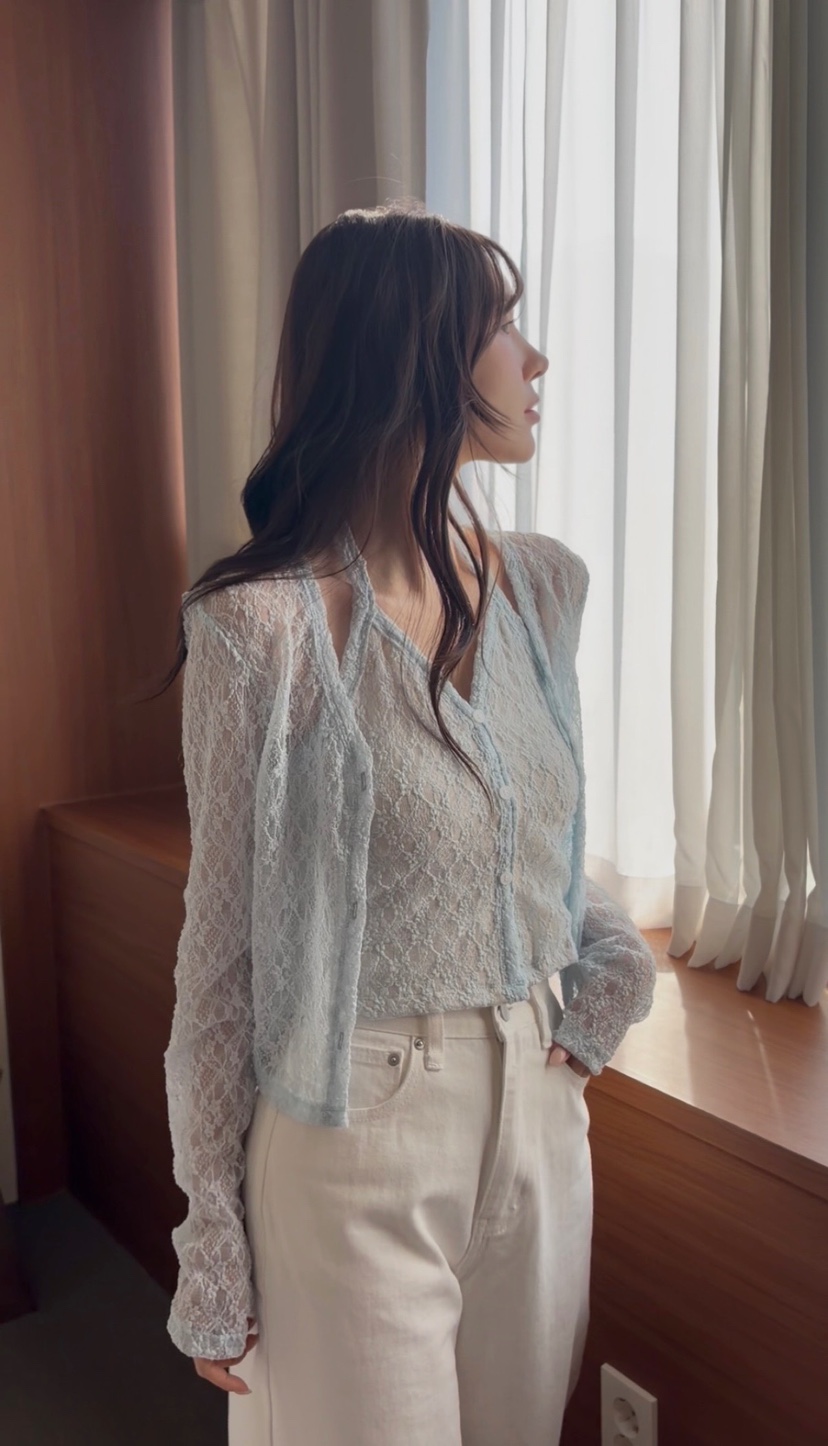 N BROWN韓國代購女士新品休閑襯衫蕾絲衫假兩件套裝蕾絲N BROWN襯衫/蕾絲衫