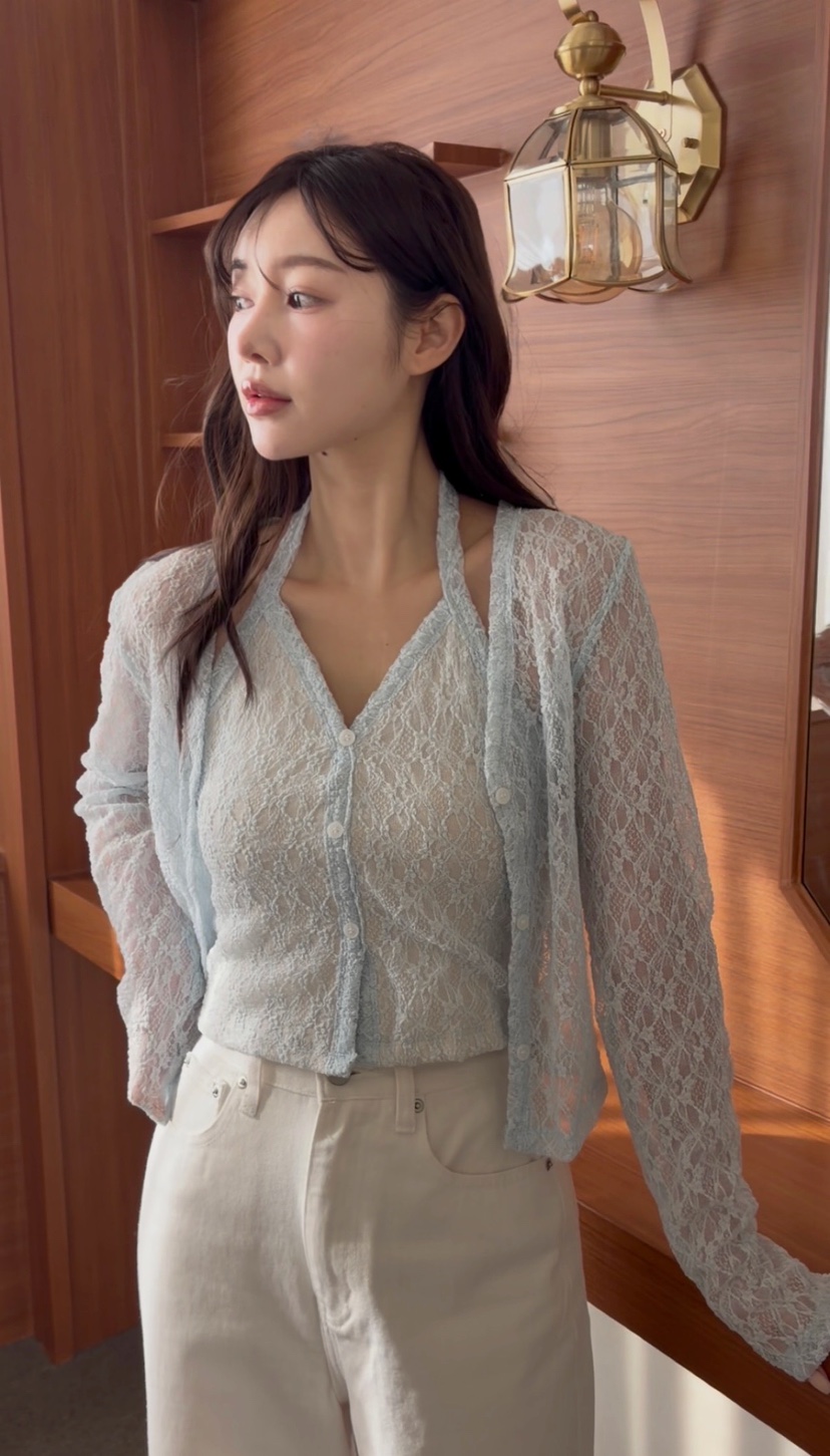 N BROWN韓國代購女士新品休閑襯衫蕾絲衫假兩件套裝蕾絲N BROWN襯衫/蕾絲衫