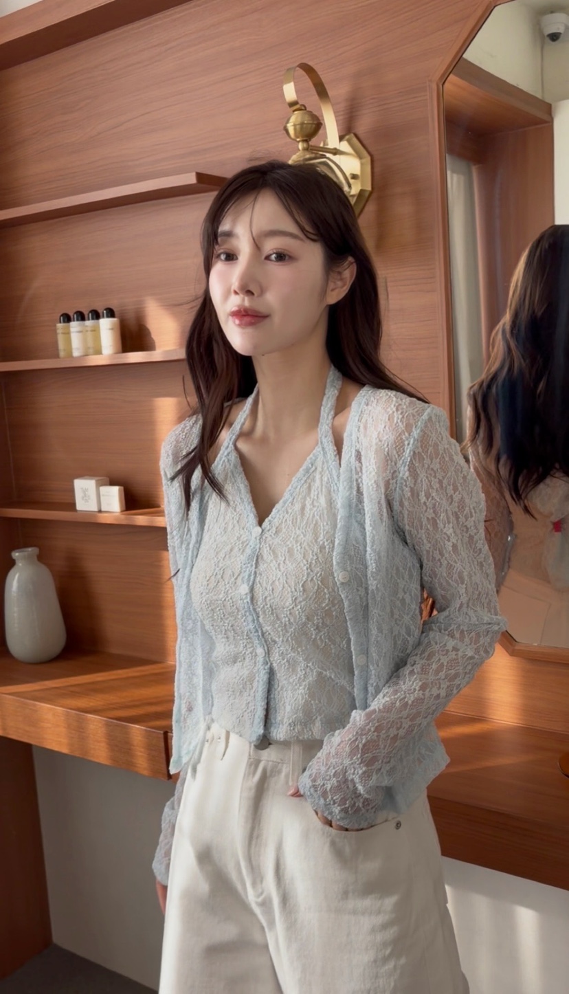 N BROWN韓國代購女士新品休閑襯衫蕾絲衫假兩件套裝蕾絲N BROWN襯衫/蕾絲衫