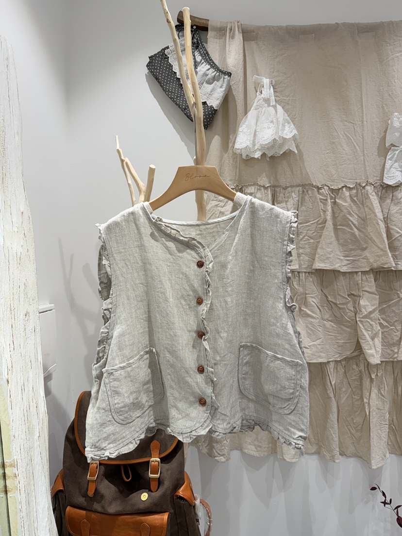 BLOOM韓國代購女士新款推薦時尚人氣熱賣休閑26春夏馬甲亞麻BLOOM-S馬甲圖色1