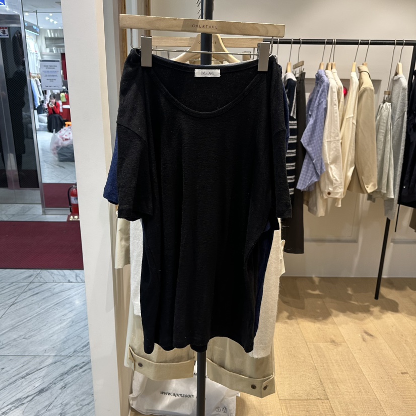 OVERTAKE東大門代購女裝新品職業人氣26春夏推薦休閑T恤亞麻OVERTAKET恤圖色3黑色
