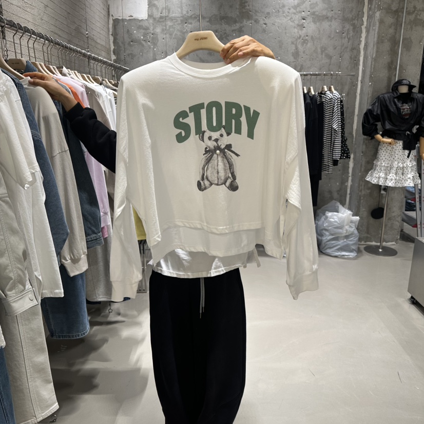 JUNI東大門代購女士新品職業推薦真品26春夏長袖T恤泰迪熊my juni長袖T恤圖色1