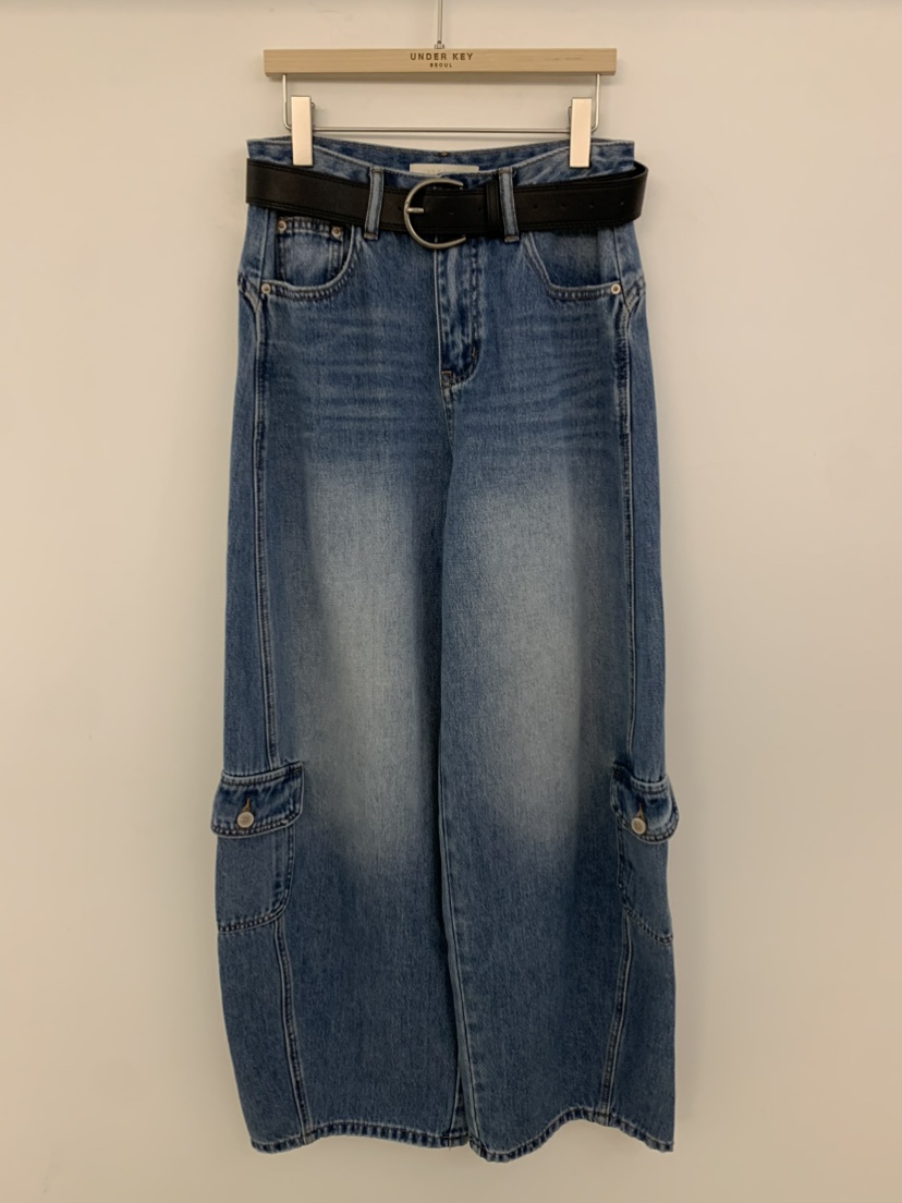 UNDER KEY韓國直郵女士新品推薦熱賣26春夏牛仔褲含腰帶UNDER KEY牛仔褲圖色1