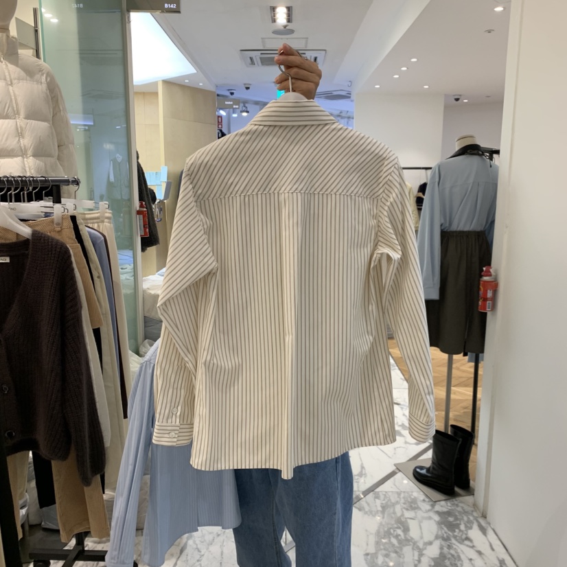 ALMOND韓國直郵女裝新品人氣休閑時尚職業襯衫蕾絲衫條紋ALMOND襯衫/蕾絲衫