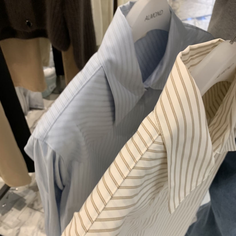 ALMOND韓國直郵女裝新品人氣休閑時尚職業襯衫蕾絲衫條紋ALMOND襯衫/蕾絲衫