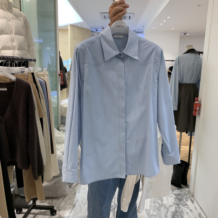 ALMOND韓國直郵女裝新品人氣休閑時尚職業襯衫蕾絲衫條紋ALMOND襯衫/蕾絲衫圖色2