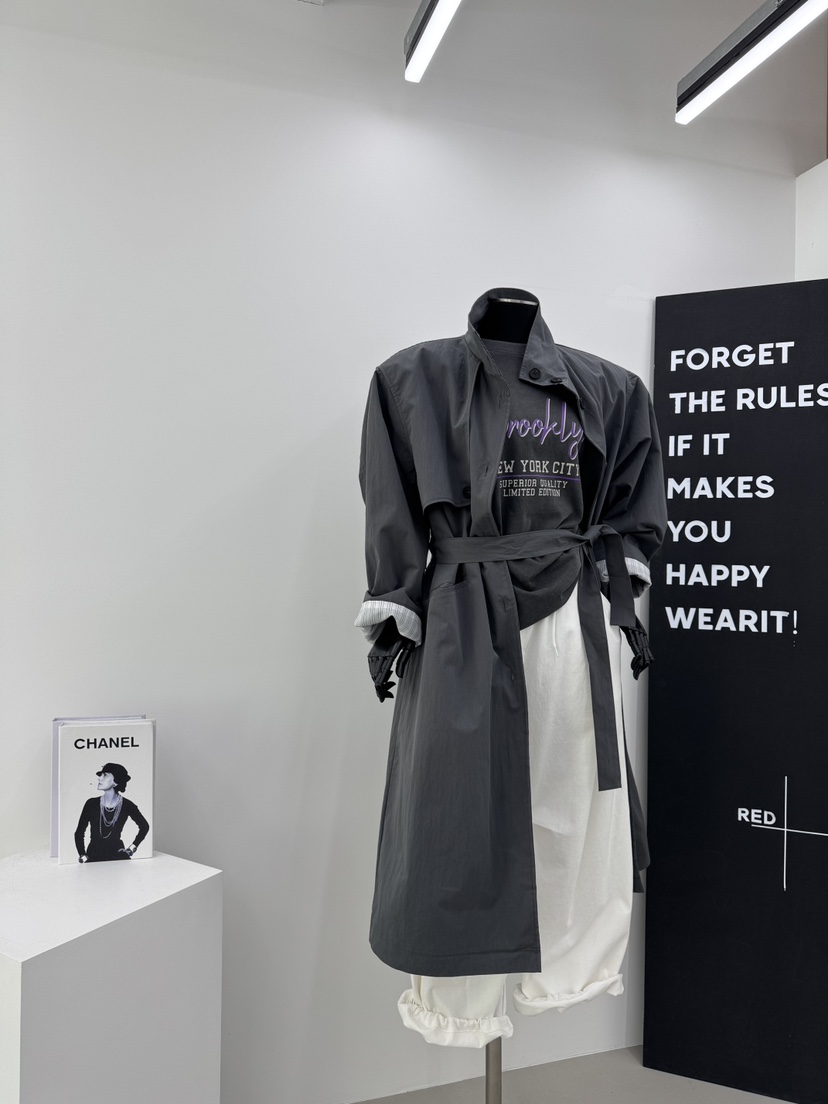 RED-A東大門代購女士新款休閑26春夏時尚長款風衣含腰帶RED-A長款風衣