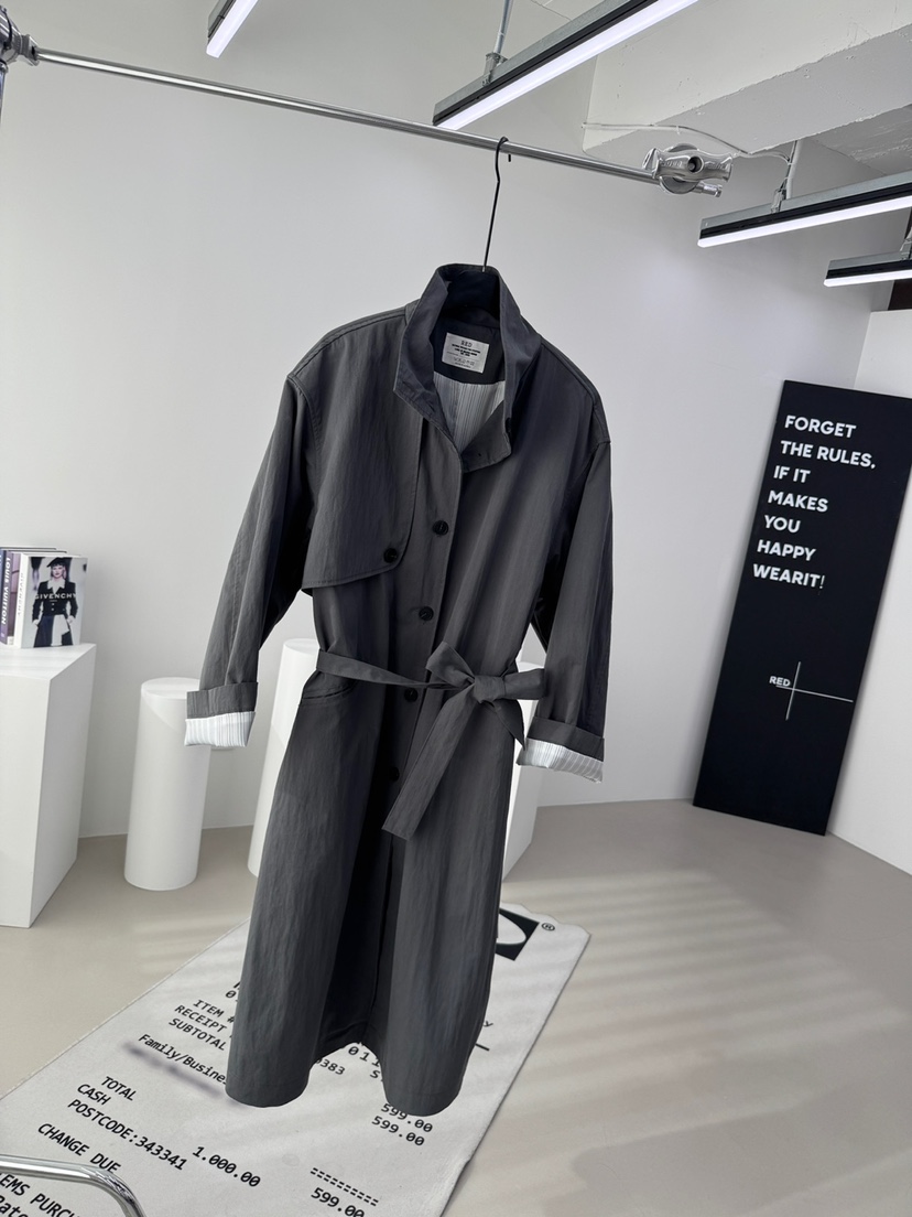 RED-A東大門代購女士新款休閑26春夏時尚長款風衣含腰帶RED-A長款風衣圖色2