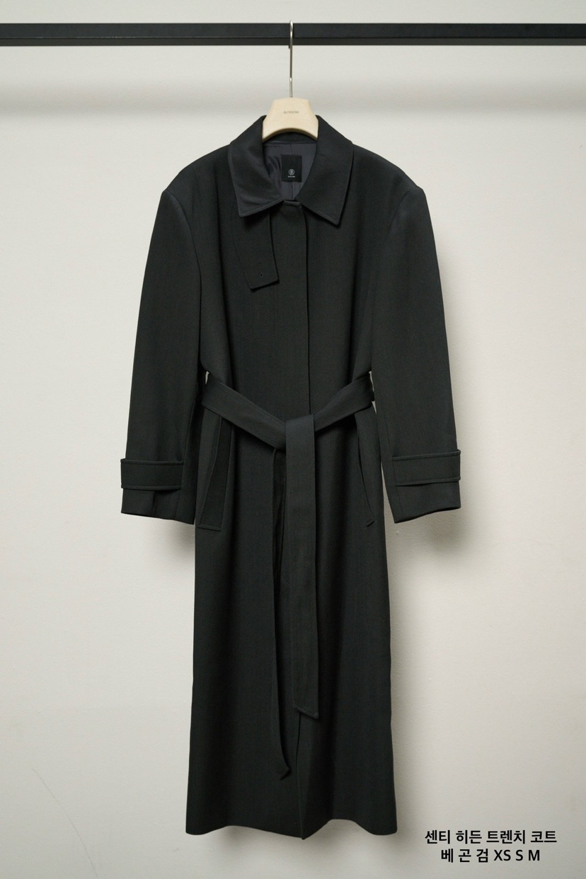 BLOSSOM韓國直郵女士新品真品26春夏熱賣時尚長款風衣含腰帶BLOSSOM長款風衣圖色3黑色