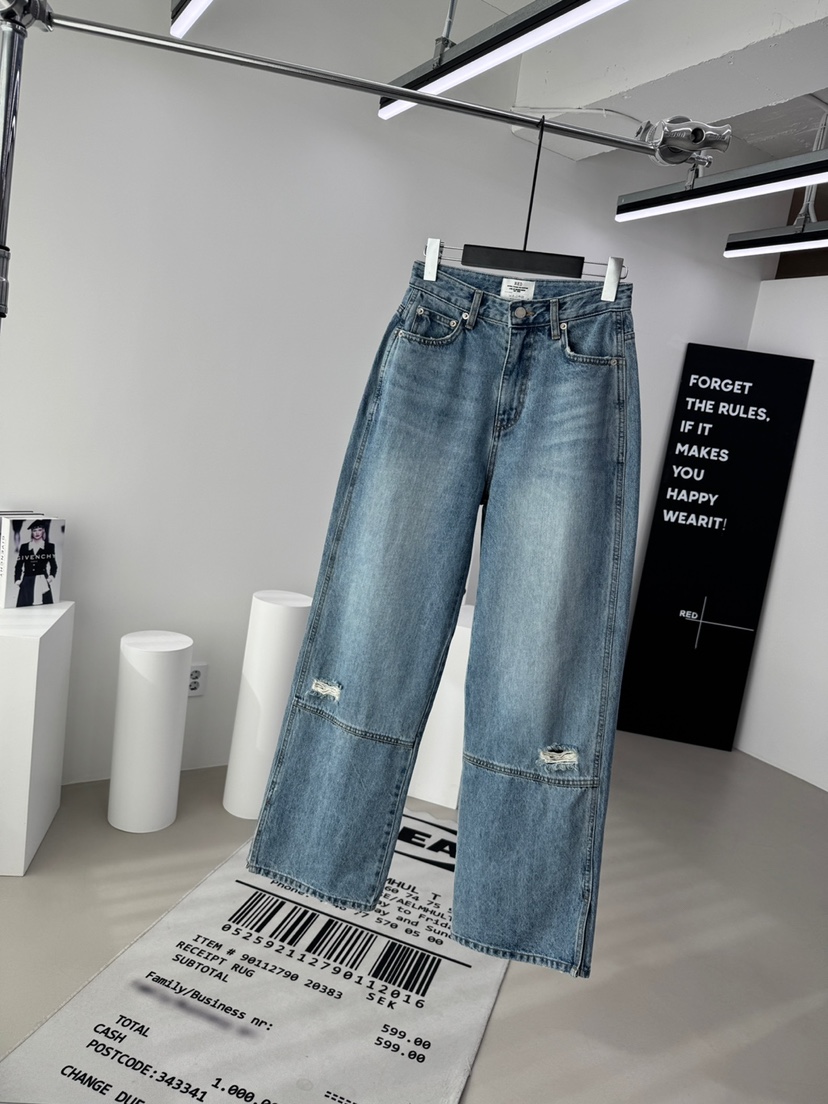 RED-A韓國代購女裝新款26春夏休閑真品時尚職業牛仔褲開衩RED-A牛仔褲圖色1