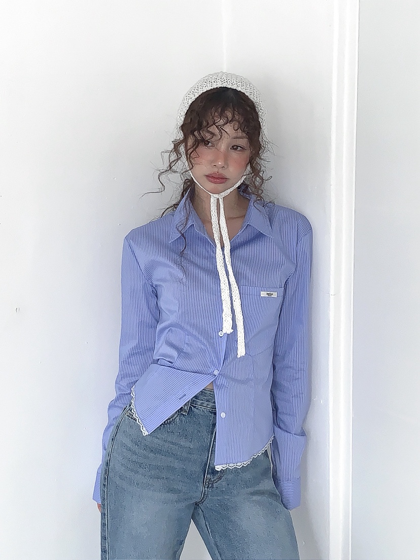 I MFACT韓國代購女士新品人氣時尚推薦襯衫蕾絲衫蕾絲條紋I MFACT襯衫/蕾絲衫