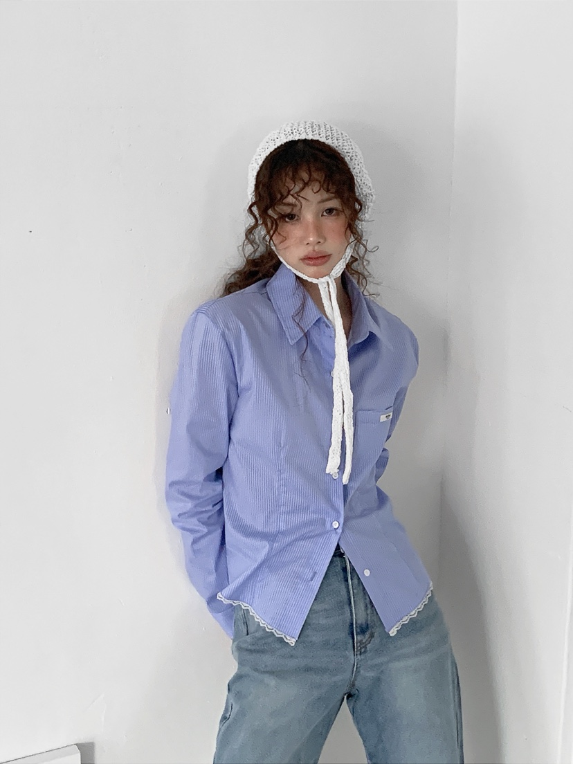 I MFACT韓國代購女士新品人氣時尚推薦襯衫蕾絲衫蕾絲條紋I MFACT襯衫/蕾絲衫