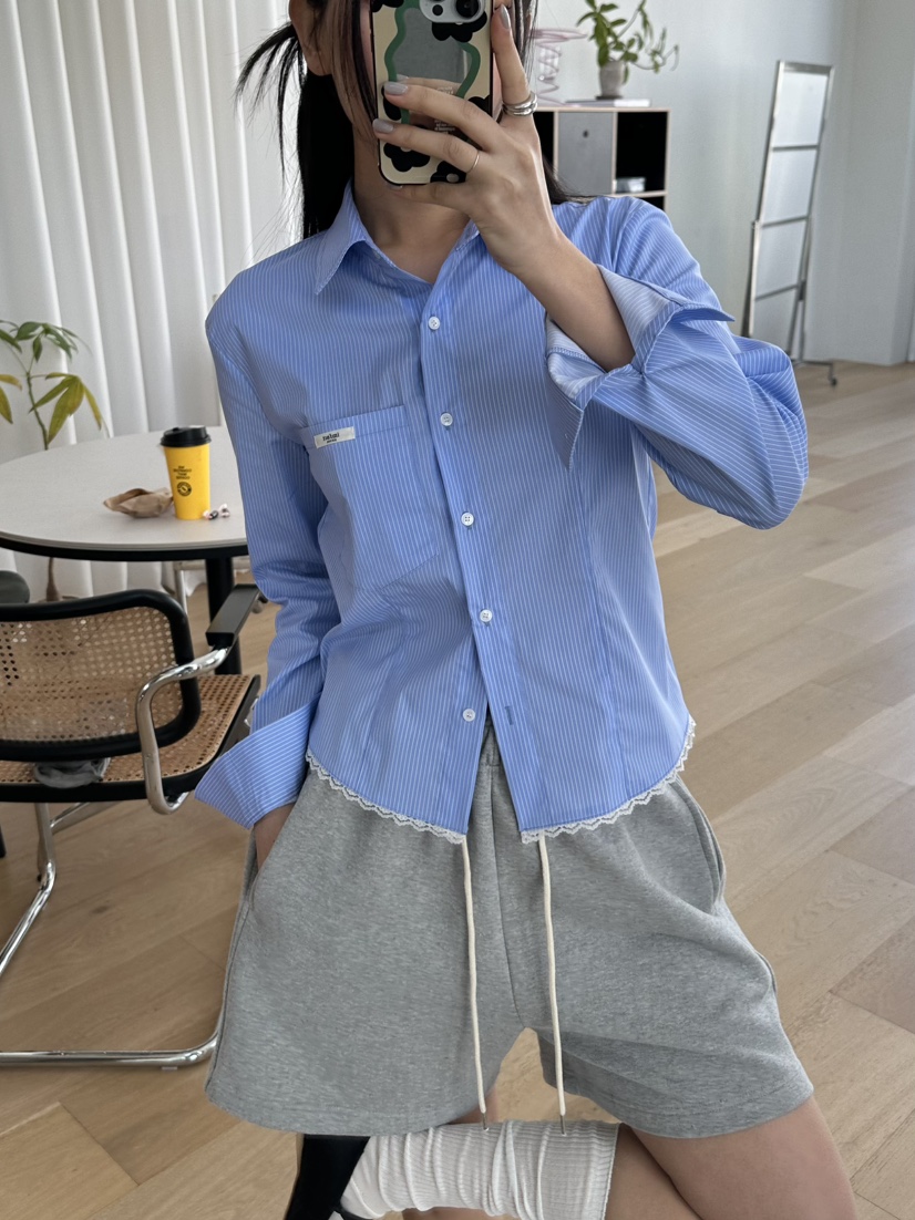 I MFACT韓國代購女士新品人氣時尚推薦襯衫蕾絲衫蕾絲條紋I MFACT襯衫/蕾絲衫