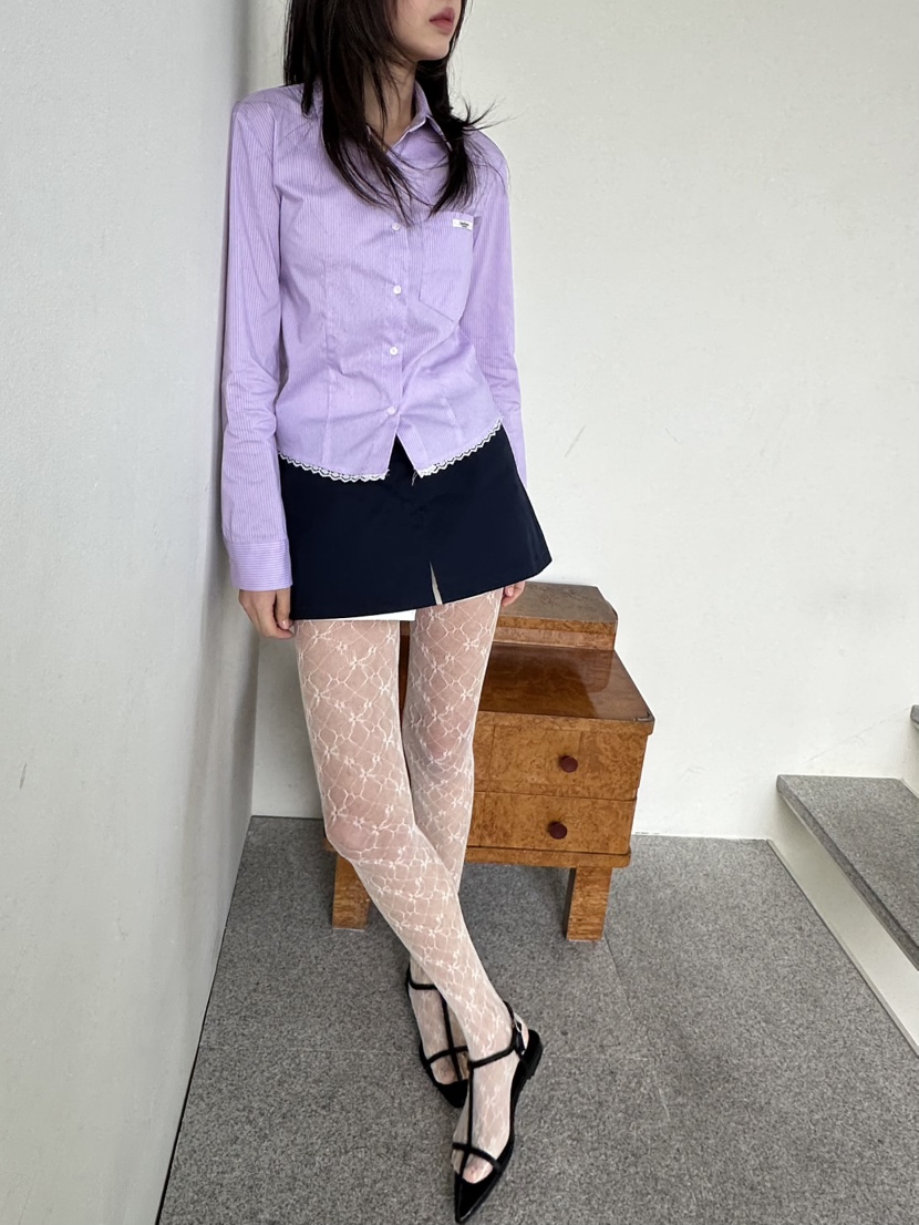 I MFACT韓國代購女士新品人氣時尚推薦襯衫蕾絲衫蕾絲條紋I MFACT襯衫/蕾絲衫