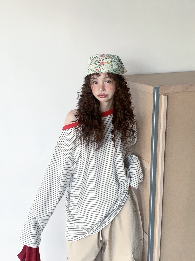 I MFACT東大門直郵女裝新款真品休閑熱賣時尚長袖T恤露肩I MFACT長袖T恤