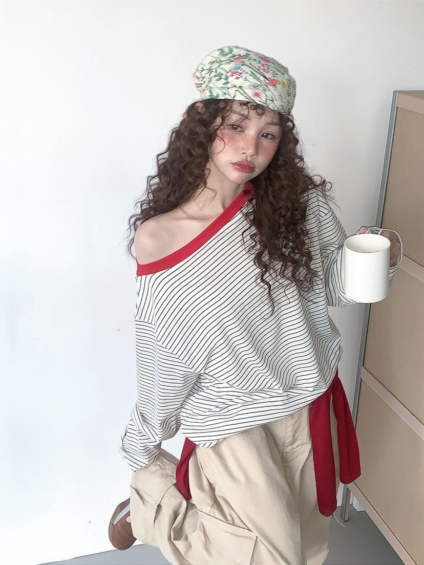 I MFACT東大門直郵女裝新款真品休閑熱賣時尚長袖T恤露肩I MFACT長袖T恤