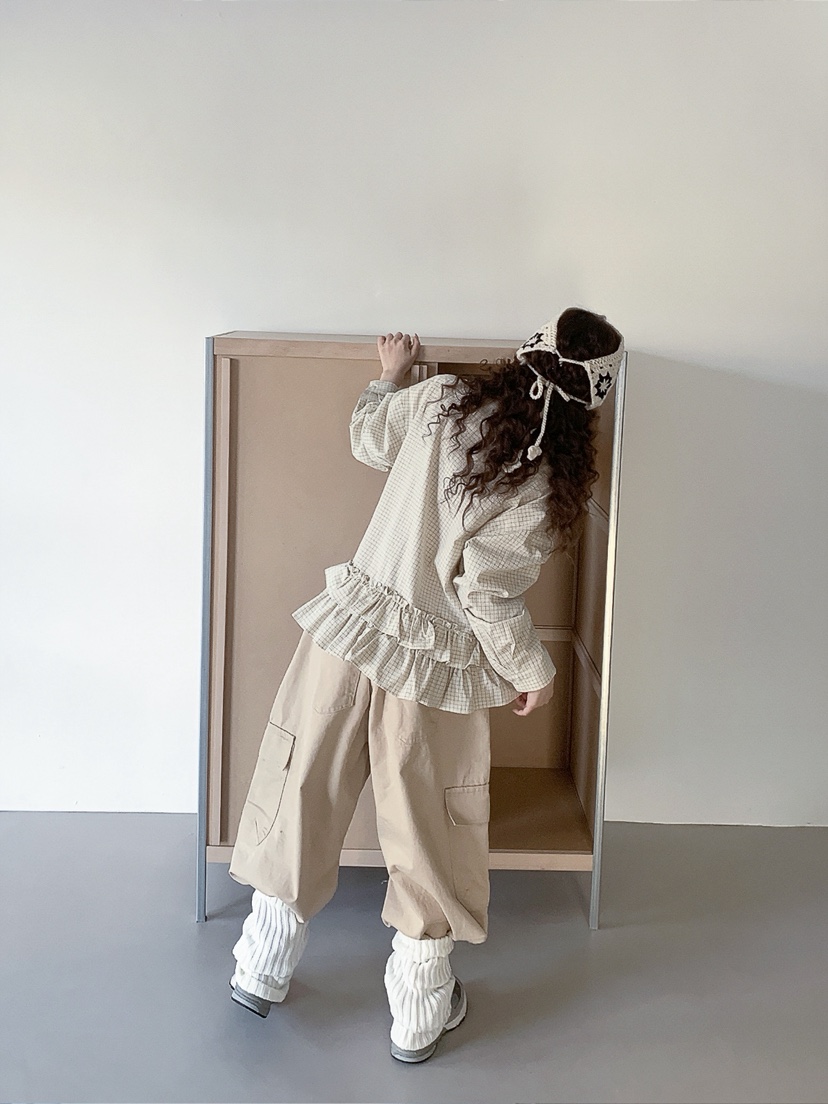 I MFACT東大門代購女士新品真品襯衫蕾絲衫不含腰帶荷葉邊格紋I MFACT襯衫/蕾絲衫