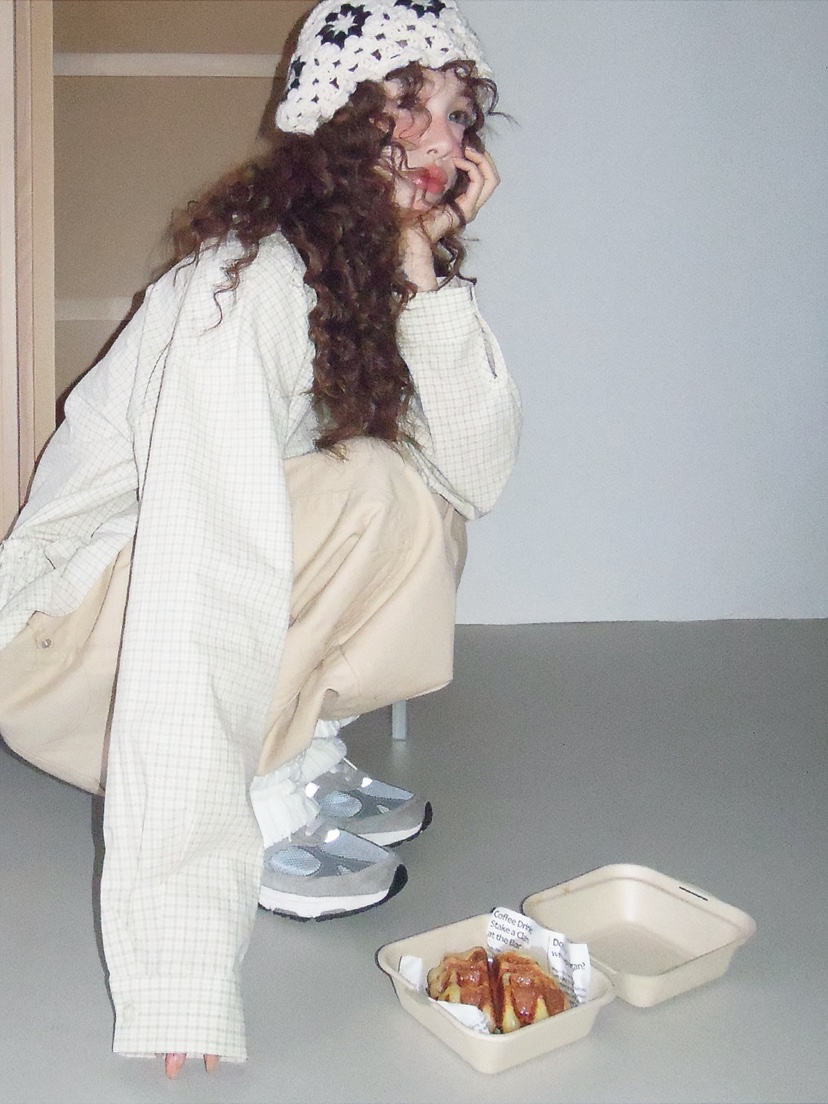 I MFACT東大門代購女士新品真品襯衫蕾絲衫不含腰帶荷葉邊格紋I MFACT襯衫/蕾絲衫