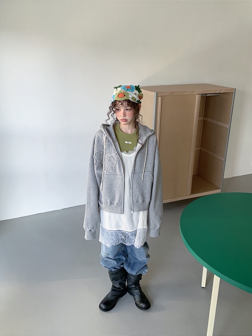 I MFACT韓國直郵女裝新款26春夏真品夾克連帽拉鏈衫花朵I MFACT夾克