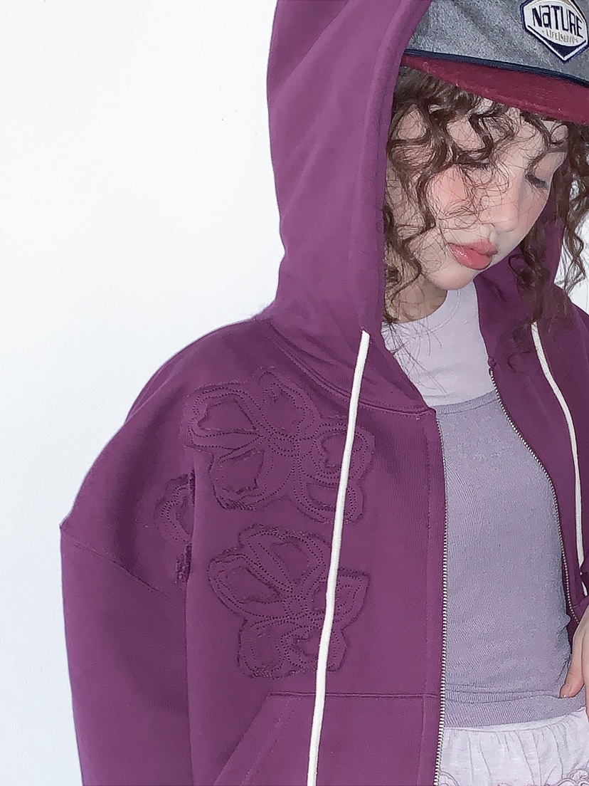 I MFACT韓國直郵女裝新款26春夏真品夾克連帽拉鏈衫花朵I MFACT夾克