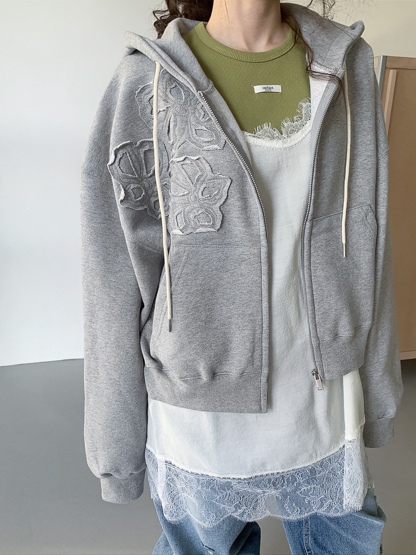 I MFACT韓國直郵女裝新款26春夏真品夾克連帽拉鏈衫花朵I MFACT夾克圖色2