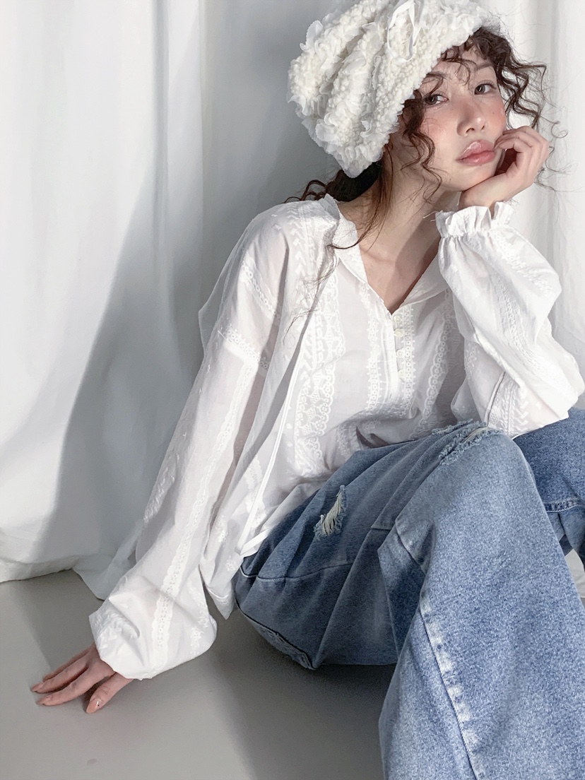 I MFACT韓國代購女士新品人氣熱賣休閑真品襯衫蕾絲衫刺繡I MFACT襯衫/蕾絲衫