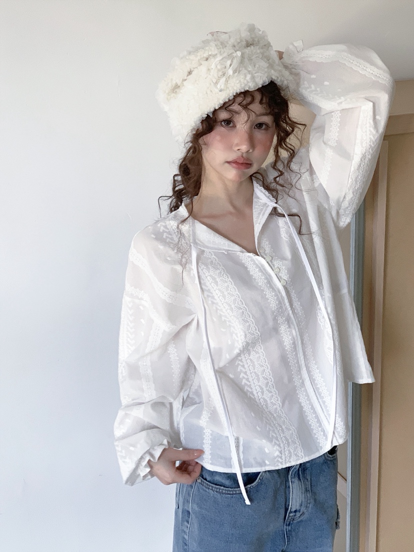 I MFACT韓國代購女士新品人氣熱賣休閑真品襯衫蕾絲衫刺繡I MFACT襯衫/蕾絲衫