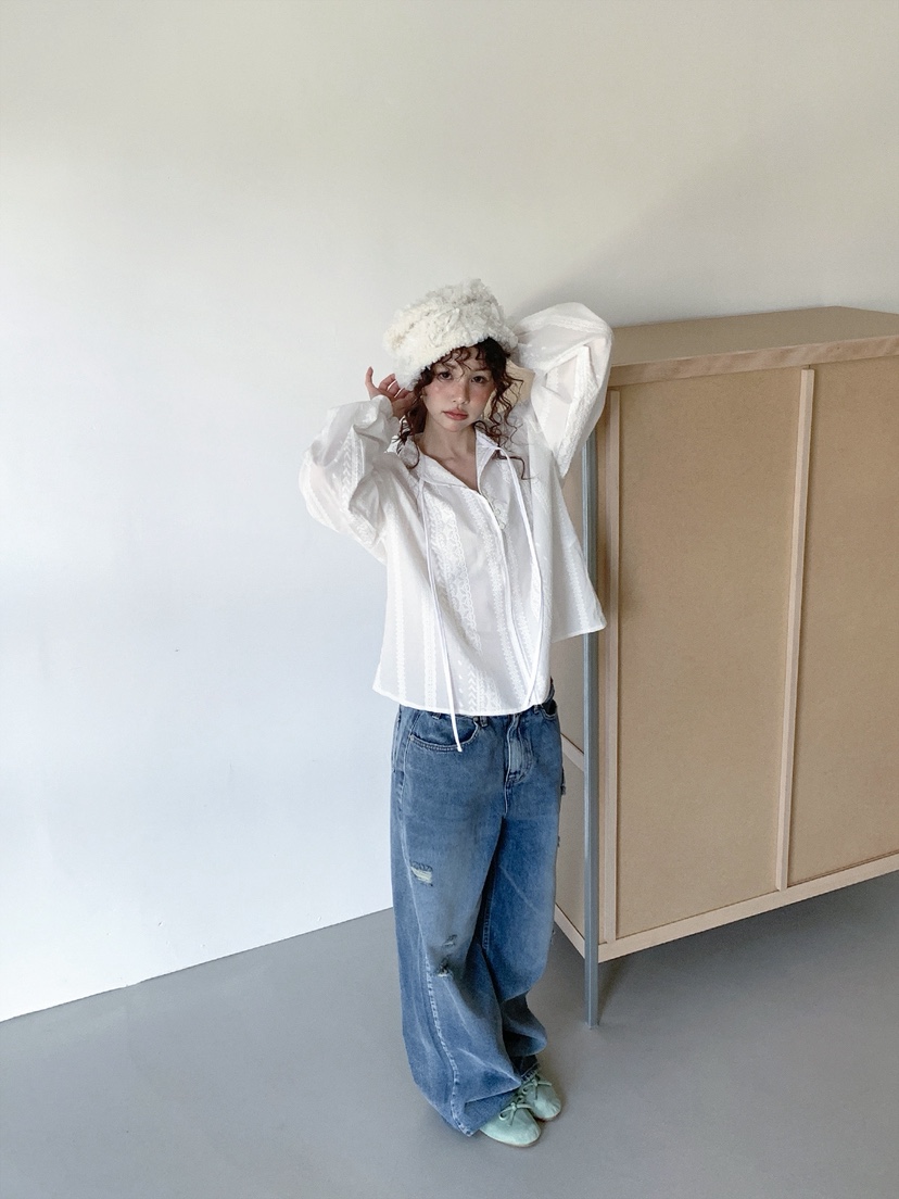 I MFACT韓國代購女士新品人氣熱賣休閑真品襯衫蕾絲衫刺繡I MFACT襯衫/蕾絲衫