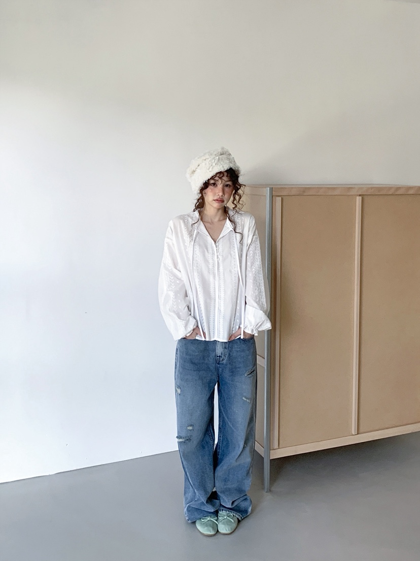 I MFACT韓國代購女士新品人氣熱賣休閑真品襯衫蕾絲衫刺繡I MFACT襯衫/蕾絲衫