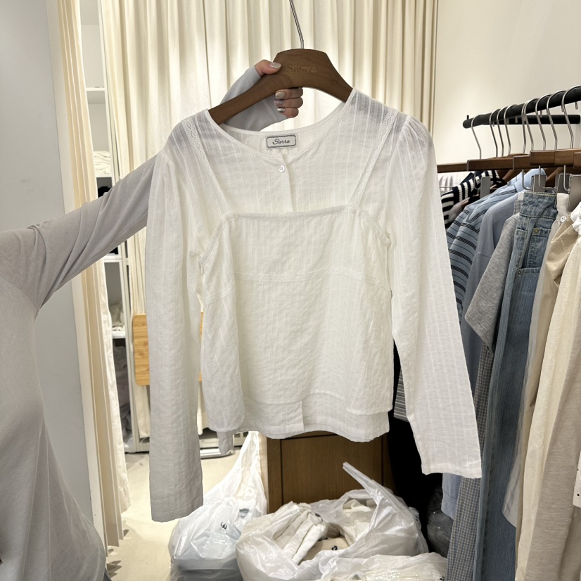 SIERRA東大門實拍女裝新品人氣職業休閑襯衫蕾絲衫假兩件SIERRA襯衫/蕾絲衫圖色1