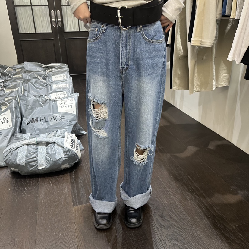 VIBELLE韓國直郵女士新品職業推薦熱賣時尚真品人氣牛仔褲VIBELLE牛仔褲圖色1