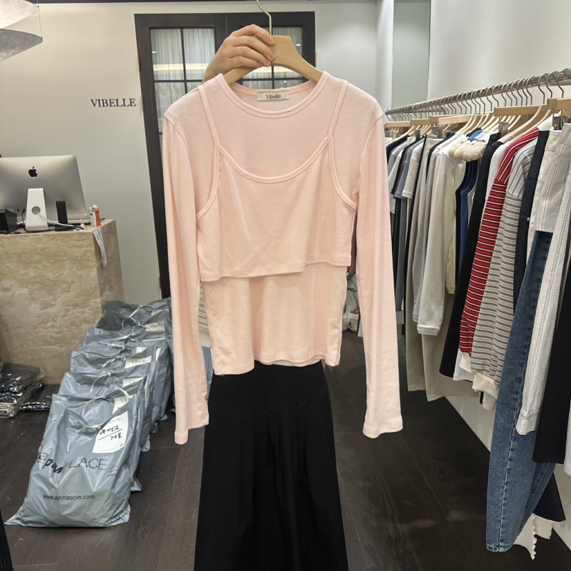 VIBELLE東大門實拍女裝新款職業休閑熱賣真品長袖T恤假兩件VIBELLE長袖T恤圖色2