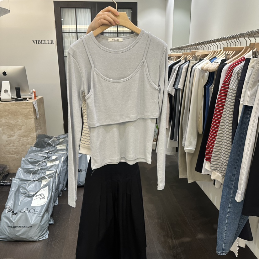 VIBELLE東大門實拍女裝新款職業休閑熱賣真品長袖T恤假兩件VIBELLE長袖T恤圖色3