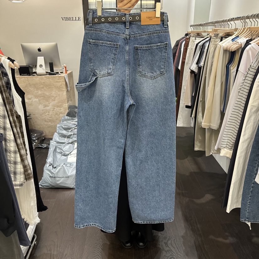 VIBELLE韓國代購女裝新款推薦職業人氣休閑牛仔褲不含腰帶VIBELLE牛仔褲
