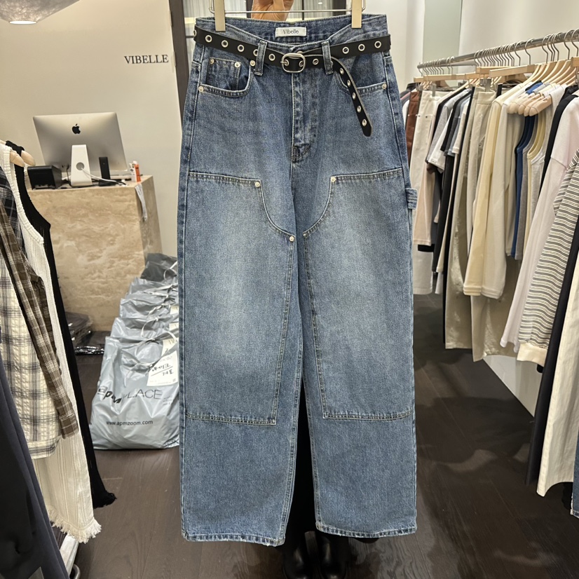VIBELLE韓國代購女裝新款推薦職業人氣休閑牛仔褲不含腰帶VIBELLE牛仔褲圖色1