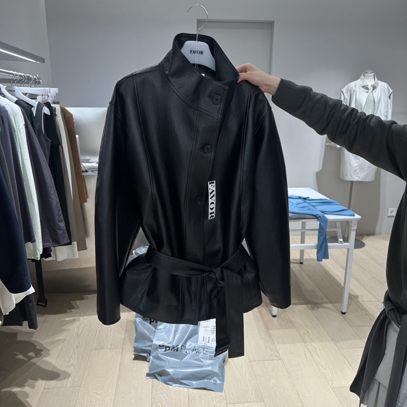 FAVOR-P東大門實拍女士新品真品職業休閑夾克含腰帶皮革FAVOR-P夾克圖色1