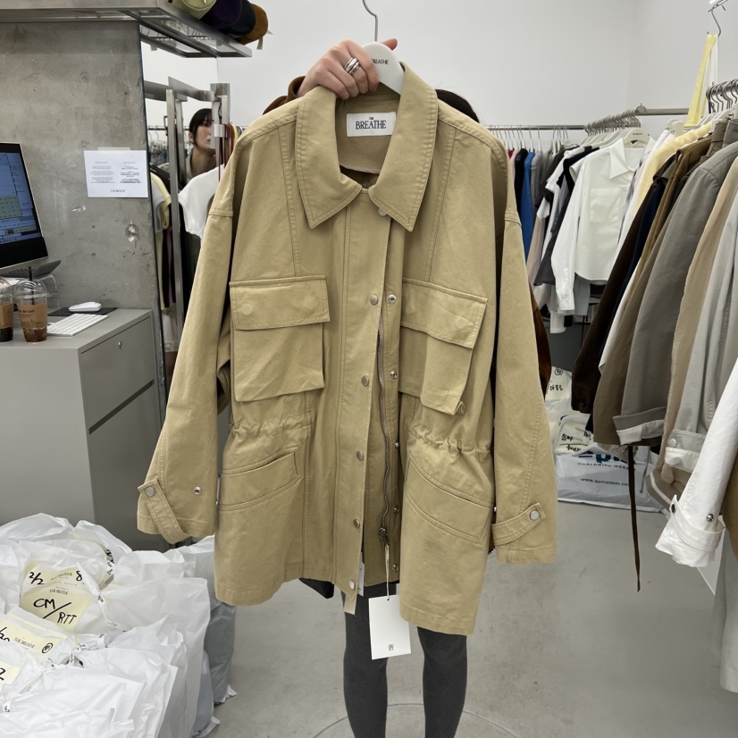BREATHE韓國代購女裝新款休閑職業推薦時尚熱賣長款風衣水洗BREATHE長款風衣圖色2