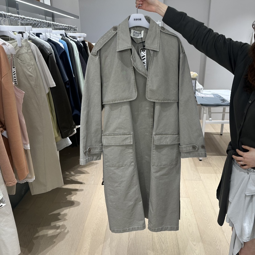 FAVOR-P東大門直郵女裝新款真品休閑職業長款風衣含腰帶FAVOR-P長款風衣圖色1