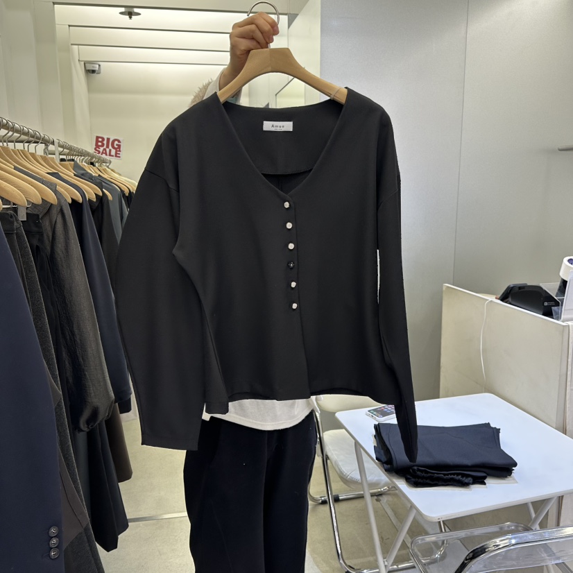 AMON東大門直郵女士新款休閑熱賣職業襯衫蕾絲衫泡泡袖開衫AMON襯衫/蕾絲衫圖色3黑色