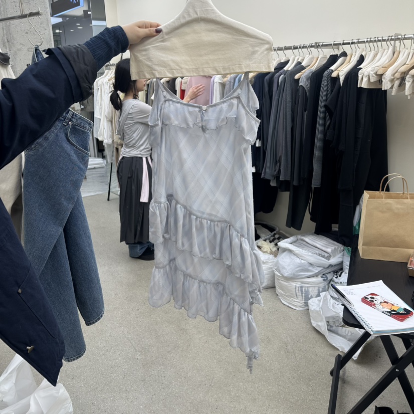 AMOEBA東大門直郵女士新品職業人氣真品連衣裙荷葉邊格紋AMOEBA連衣裙