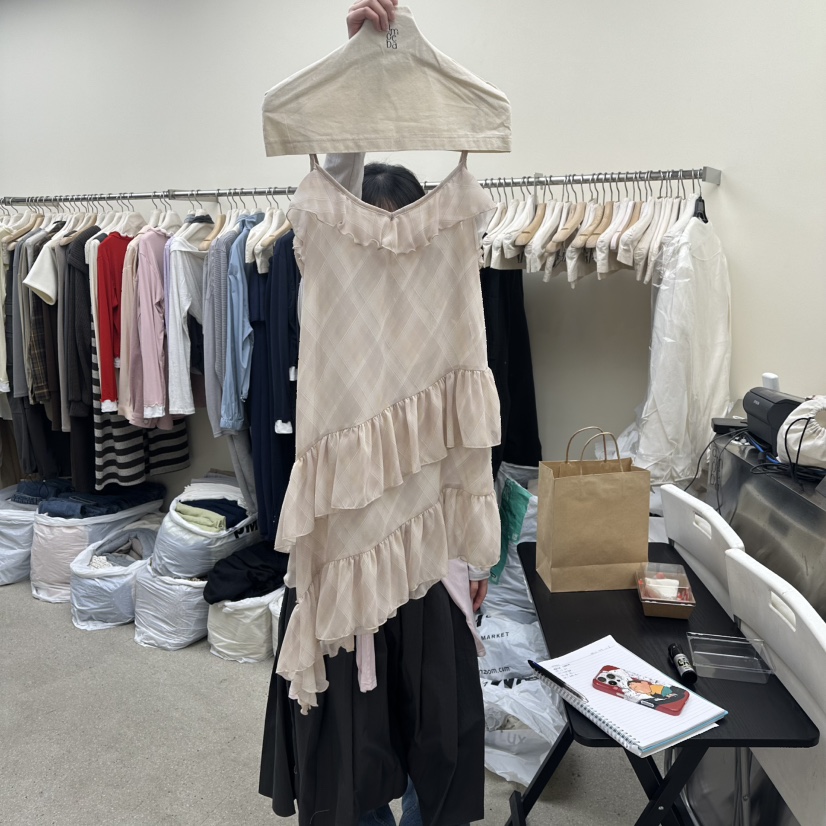 AMOEBA東大門直郵女士新品職業人氣真品連衣裙荷葉邊格紋AMOEBA連衣裙圖色2