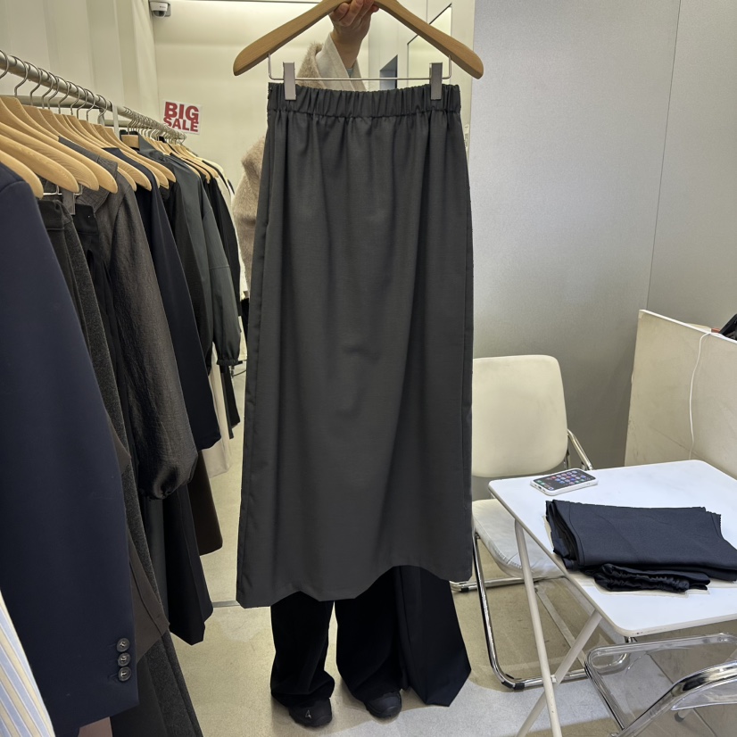 AMON韓國代購女士新品休閑人氣26春夏真品熱賣長裙褶裥長款AMON長裙