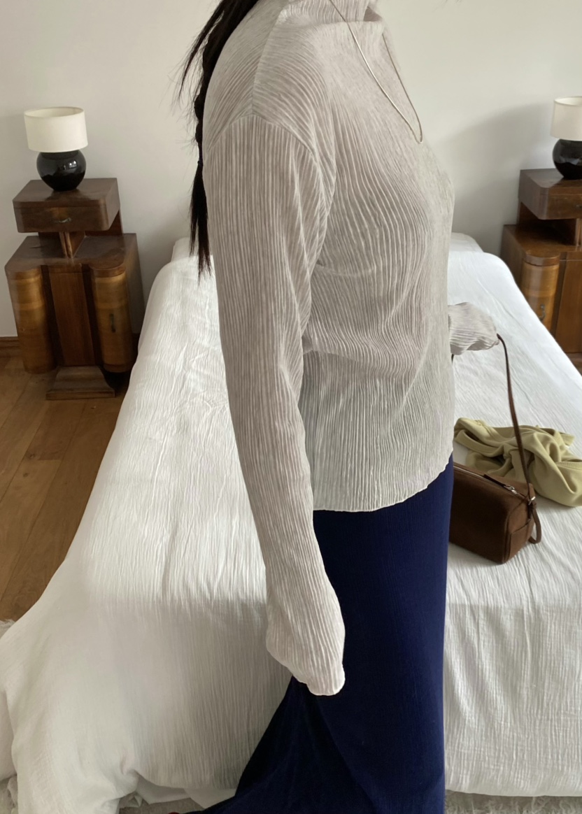 OUPPT韓國直郵女士新款人氣真品26春夏職業時尚長袖T恤褶皺OUPPT長袖T恤