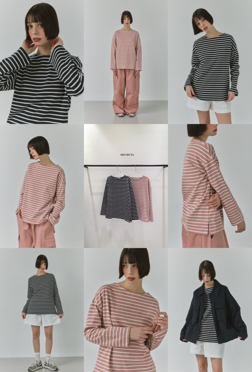 HEUMUTA韓國代購女裝新款26春夏人氣推薦真品長袖T恤條紋HEUMUTA長袖T恤