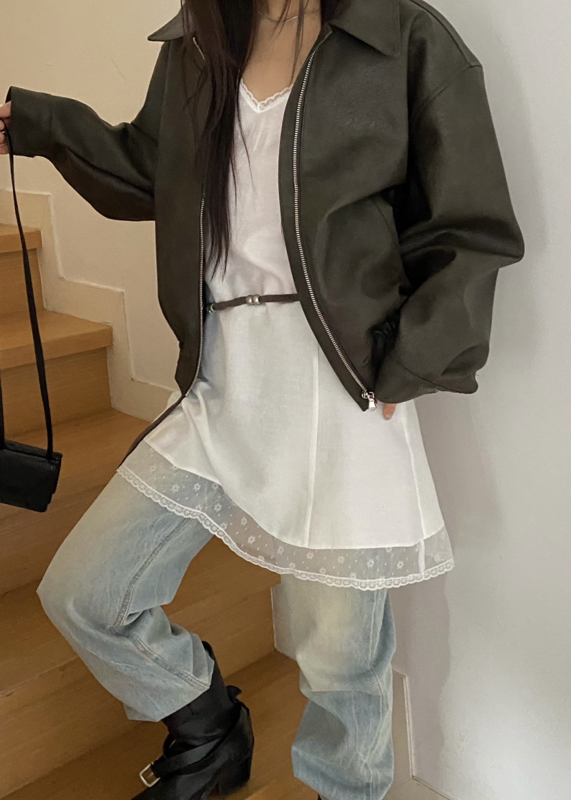 OUPPT韓國代購女裝新品熱賣時尚26春夏人氣真品推薦皮衣皮革OUPPT皮衣圖色1