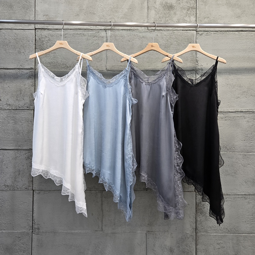 10CC韓國直郵女士新品真品熱賣休閑推薦吊帶背心不對稱蕾絲10CC吊帶/背心